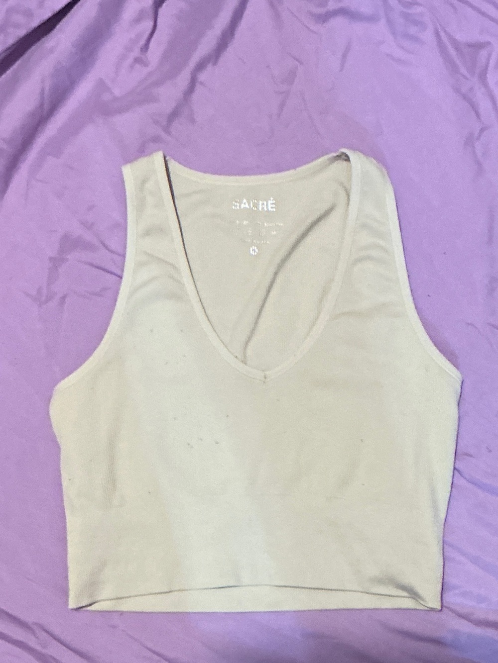 V-Neck Cropped Tank Top in Light Beige